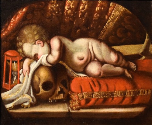 Memento Mori" - 17th-century,   Lombard School   - Paintings & Drawings Style Louis XIV